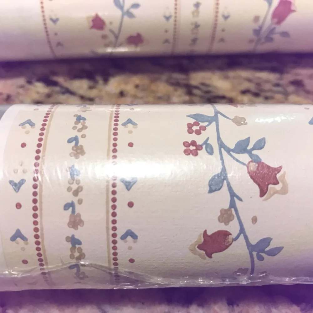 Vintage 4 rolls florals striped cottage vinyl wallpaper